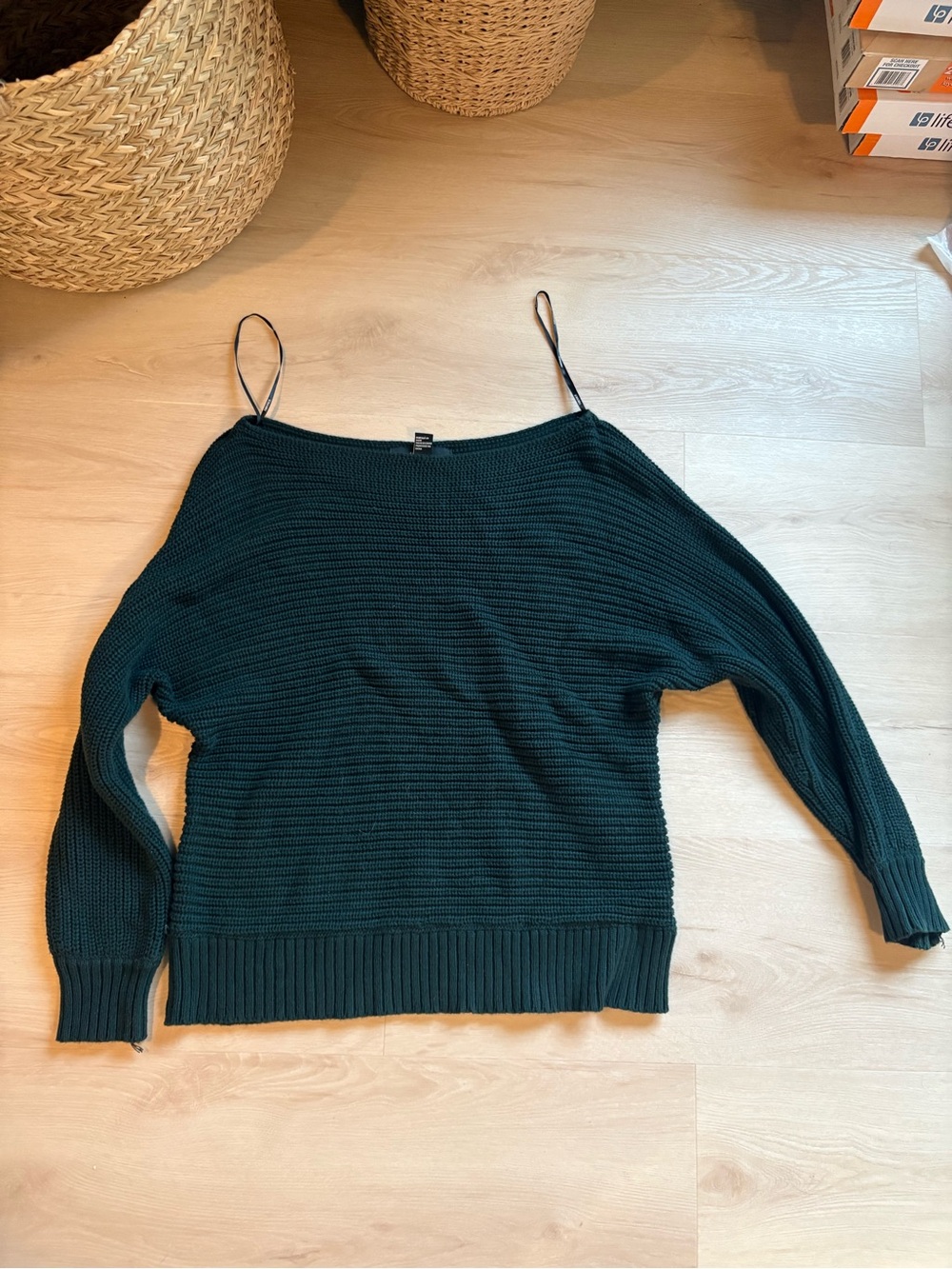 Forever 21 Dark Green Off-Shoulder Knit Sweater